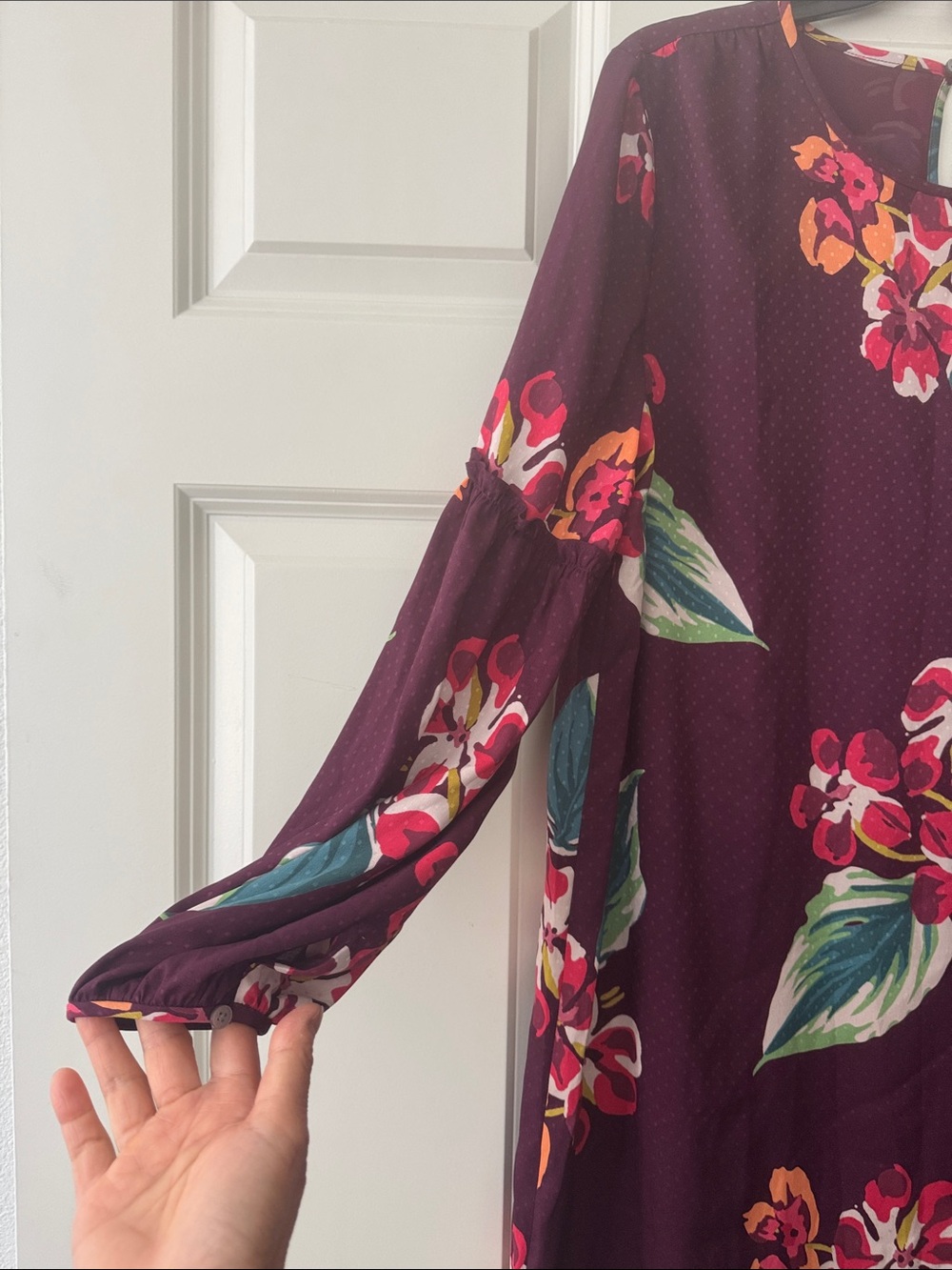 NWT LOFT Plum Floral Long-Sleeve Dress size M - Picture 4 of 8